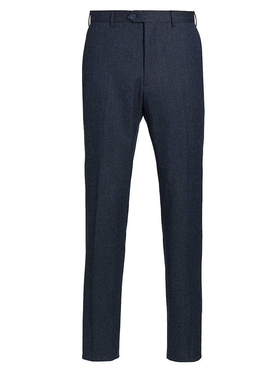 Men's Flat Front Wool-Cotton Trousers - Solid Medium Blue - Size 34