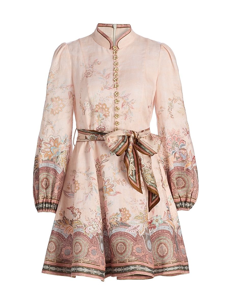 Women's Alchemy Button-Front Linen Minidress - Pink Paisley - Size 10