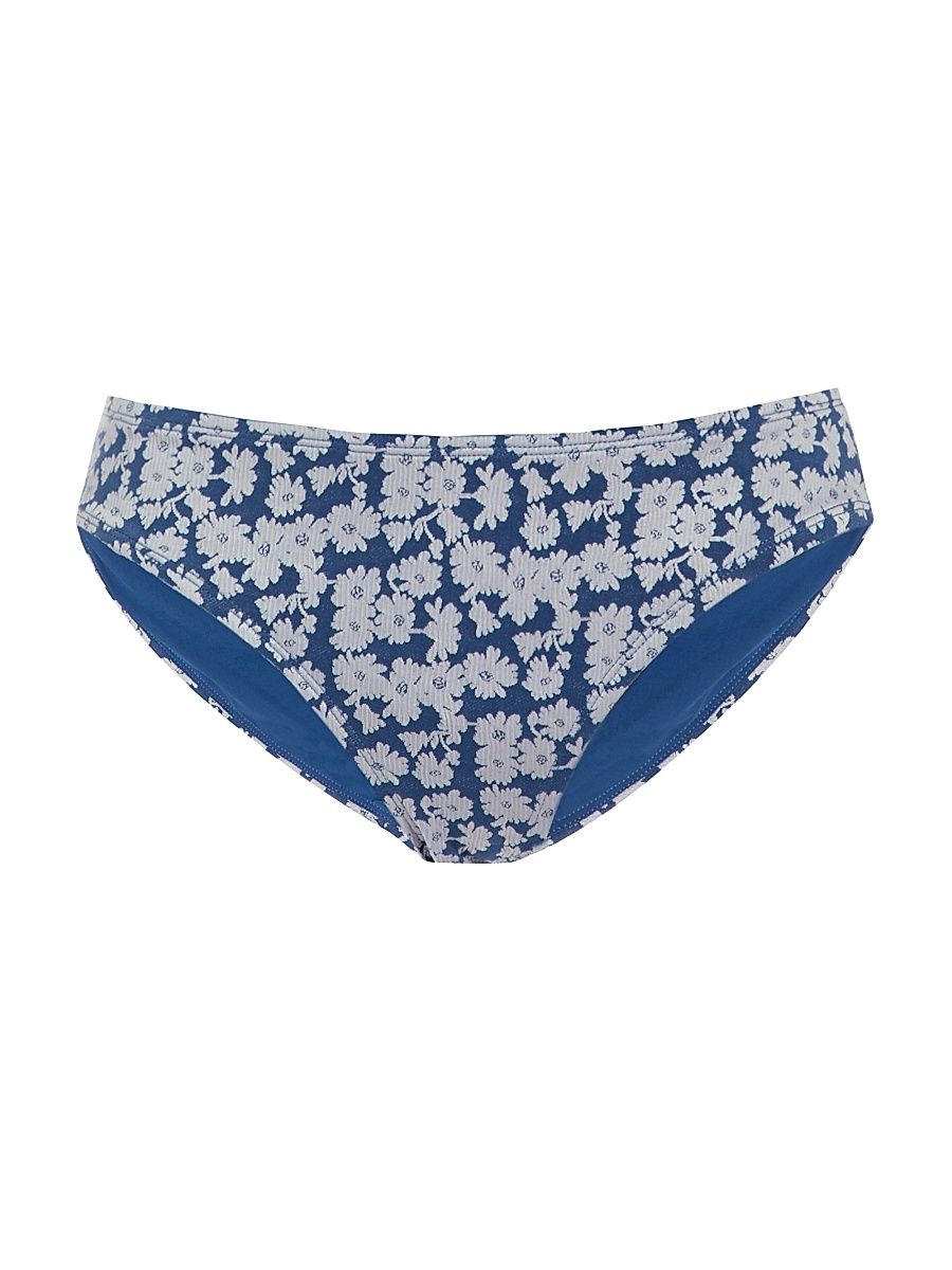 Women's Low-Rise Floral Bikini Bottom - Denim - Size Large