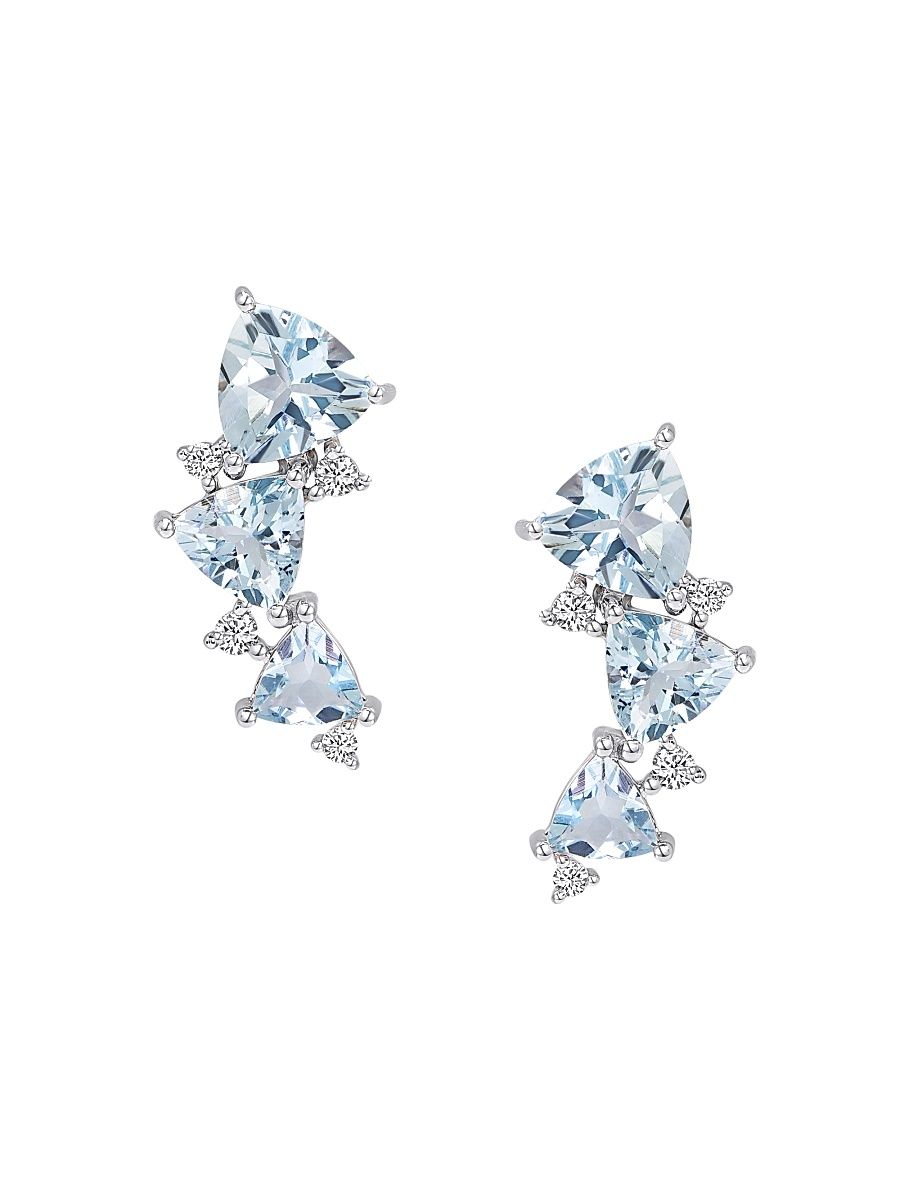 Women's Mirage 18K White Gold, Diamond & Aquamarine Crawler Earrings - Aquamarine