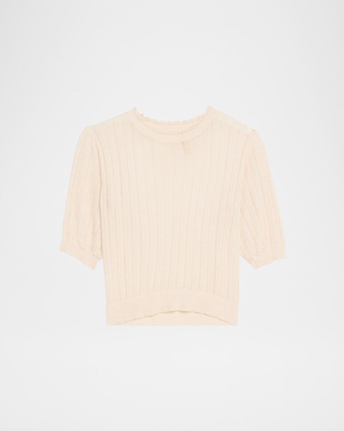 Gemma Puff-Sleeve Pointelle Knit Top