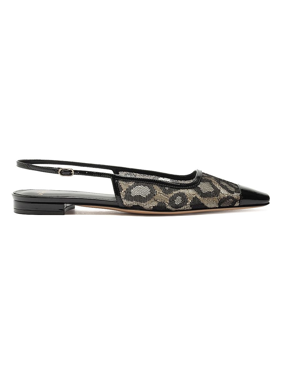 Women's Olivia Lace Slingback Flats - Golden Black - Size 11.5