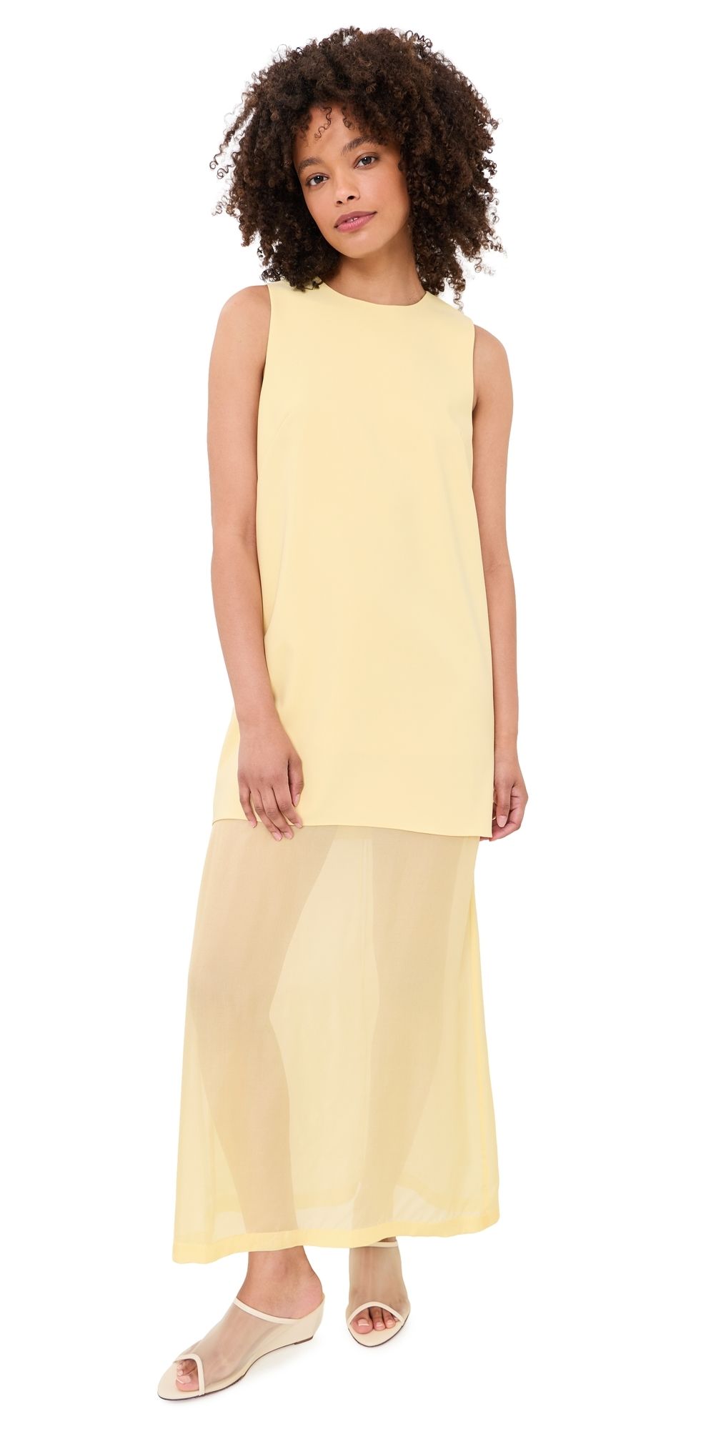 La Ligne Crepe & Silk Chiffon Dress Pale Yellow XXS