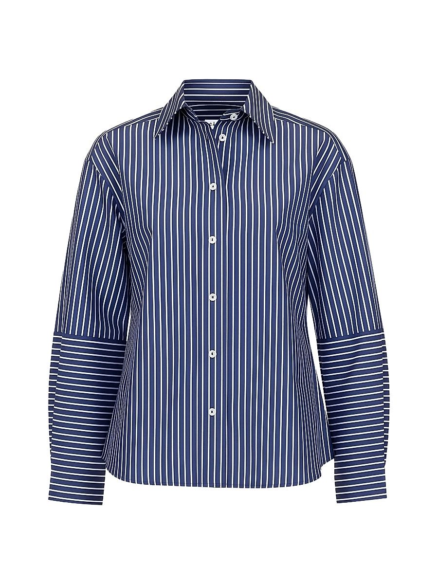 Women's Aura Lantern Sleeve Stripe Shirt - Navy White - Size 10