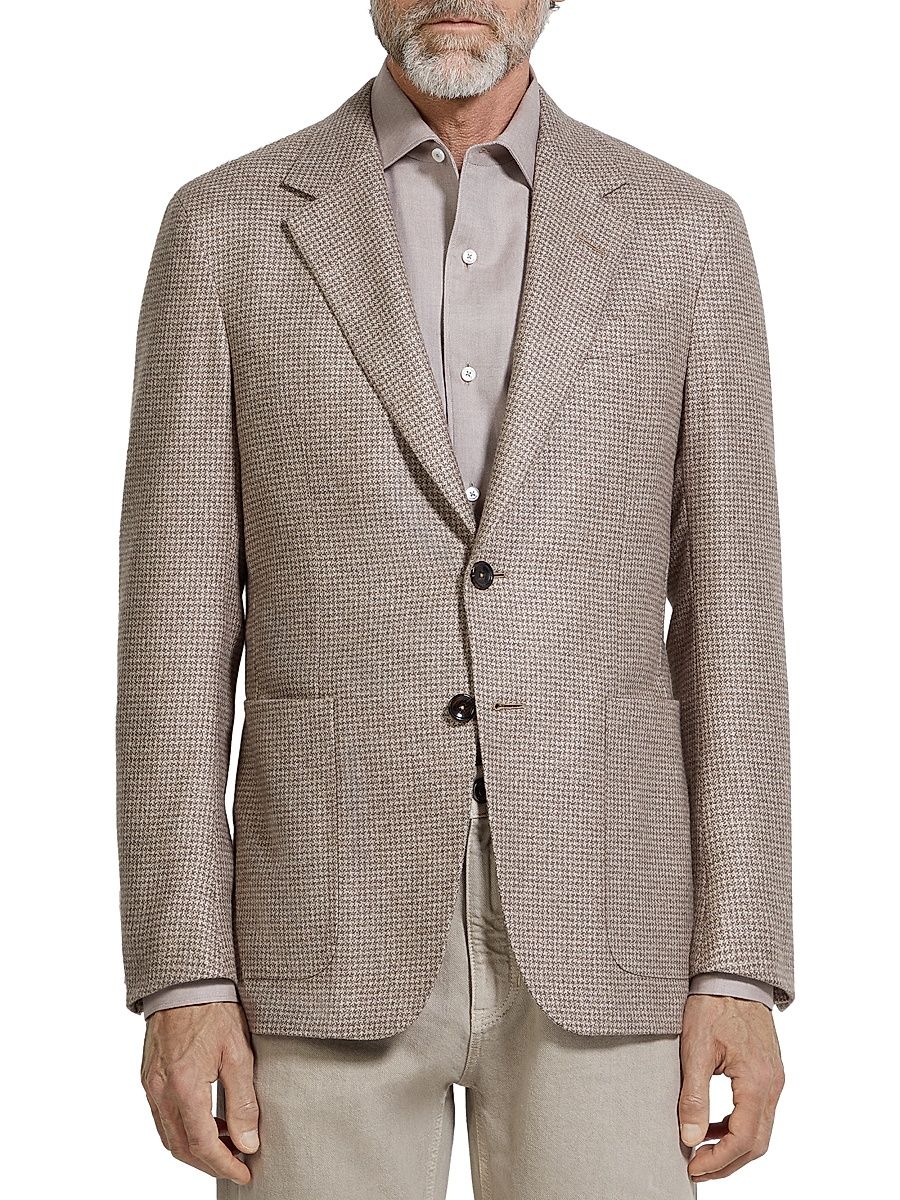 Men's Silk and Cashmere Blazer - Light Beige - Size 48