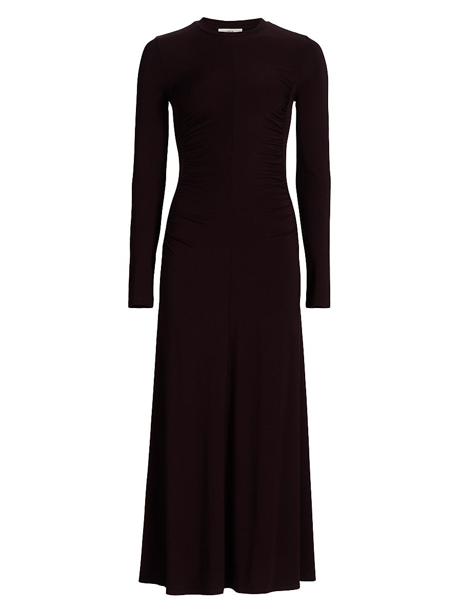 Women's Ruched Crewneck Curved-Seam Maxi Dress - Dark Fig - Size XL