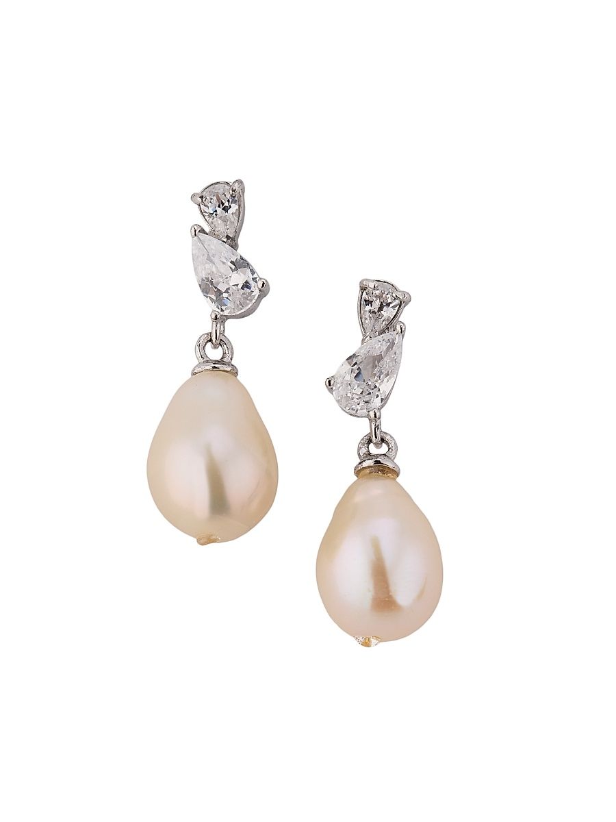 Women's Sterling Silver, Cultured Freshwater Pearl & Cubic Zirconia Drop Earrings - Silver