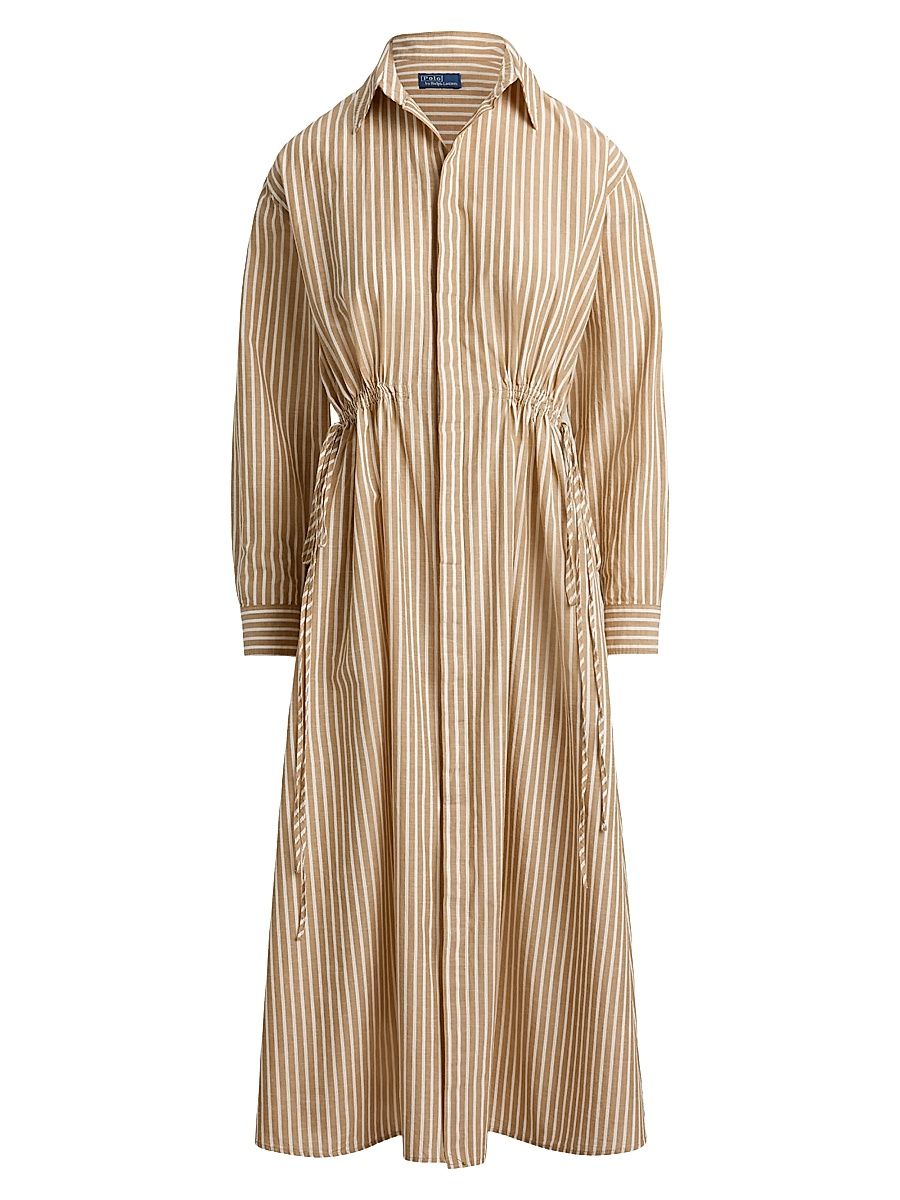 Women's Margo Striped Cotton-Linen Shirtdress - Classic Camel White - Size 8