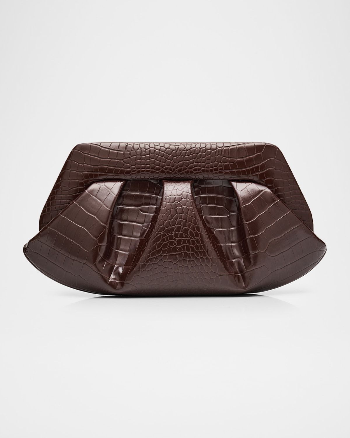 Emera Pleated Croc-Embossed Vegan Leather Clutch Bag