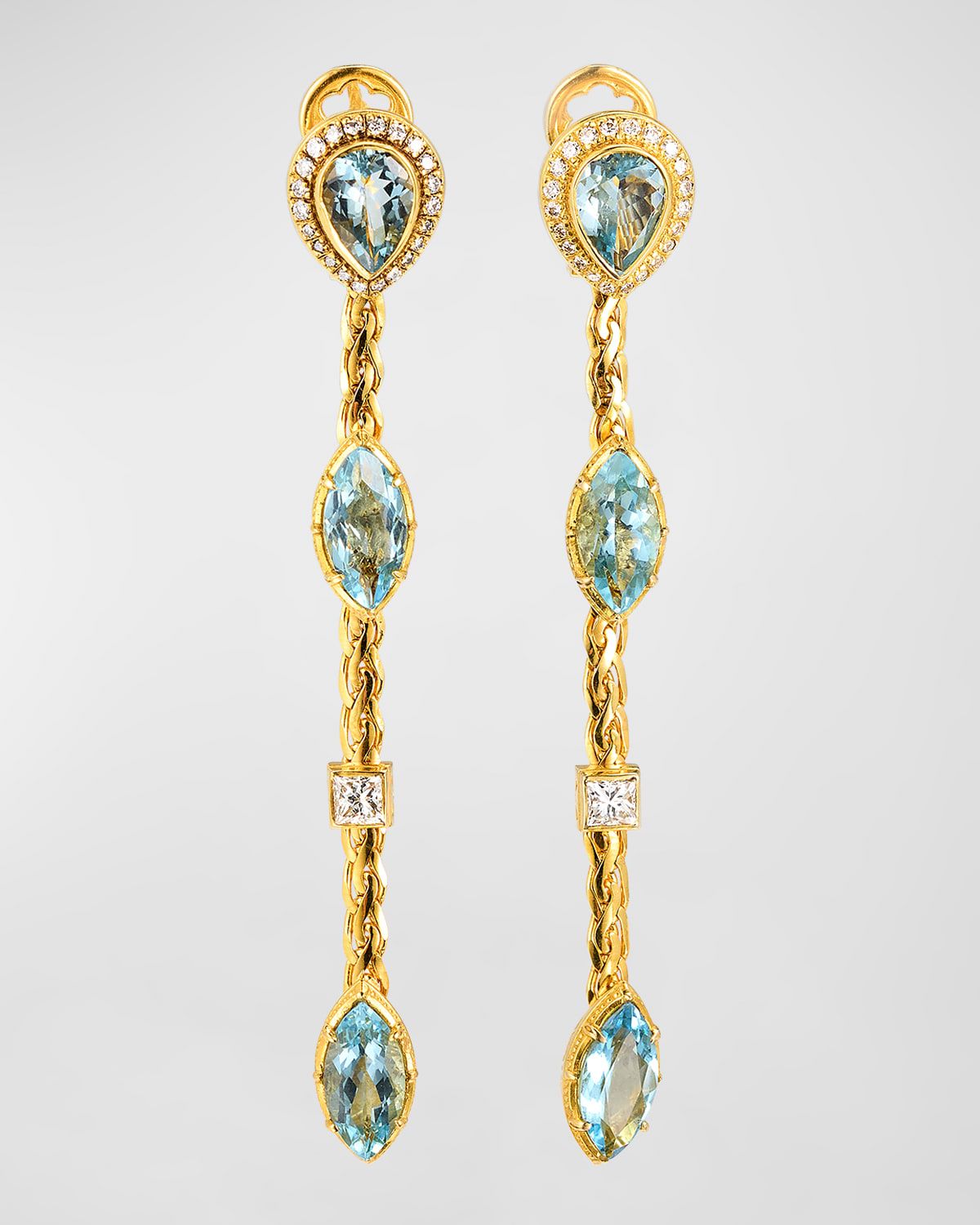 18K Aquamarine and Diamond Earrings