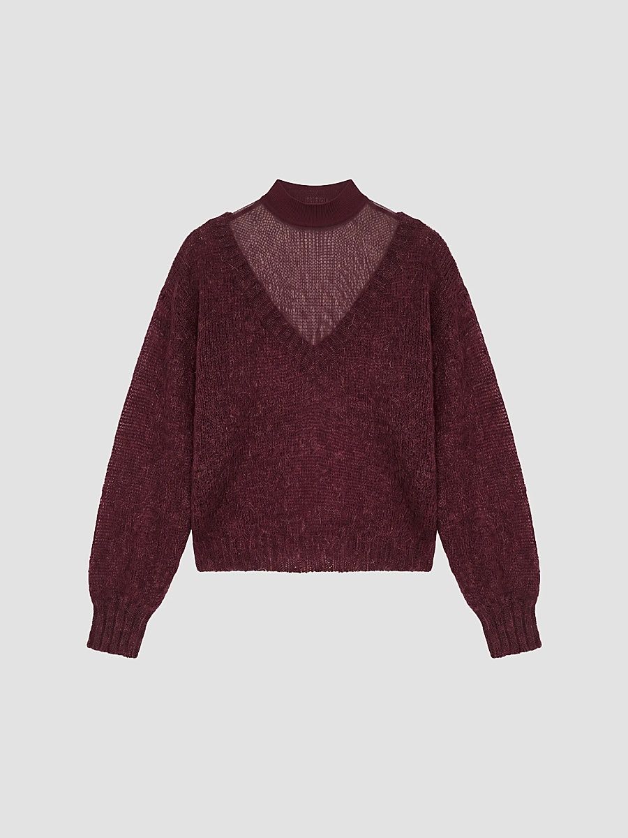 SEROYA Women's Vada Drop Shoulder Layered Sweater - Bordeaux - Size XL
