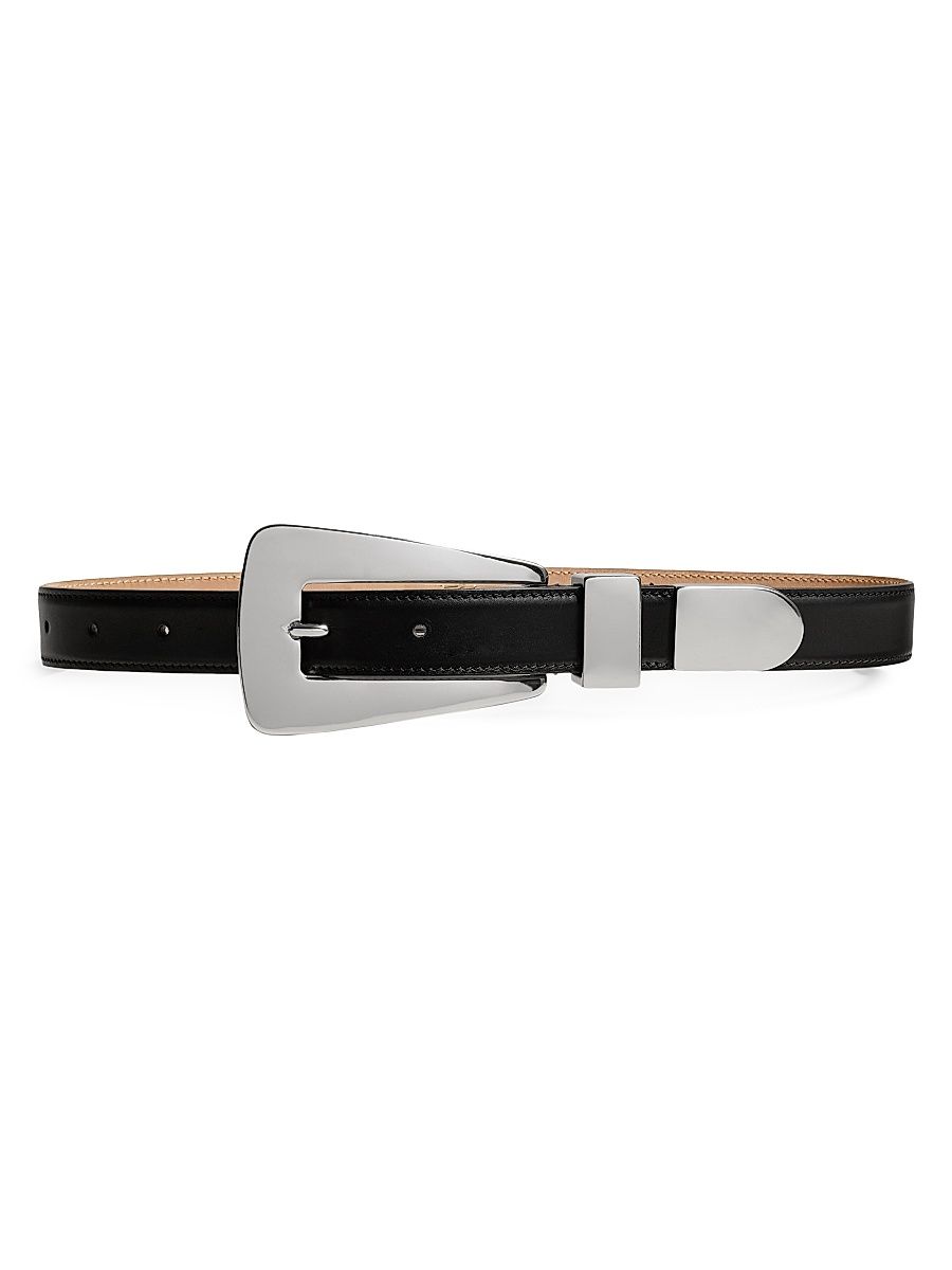 Women's Lucca Statement Buckle Leather Belt - Black Silver - Size Medium