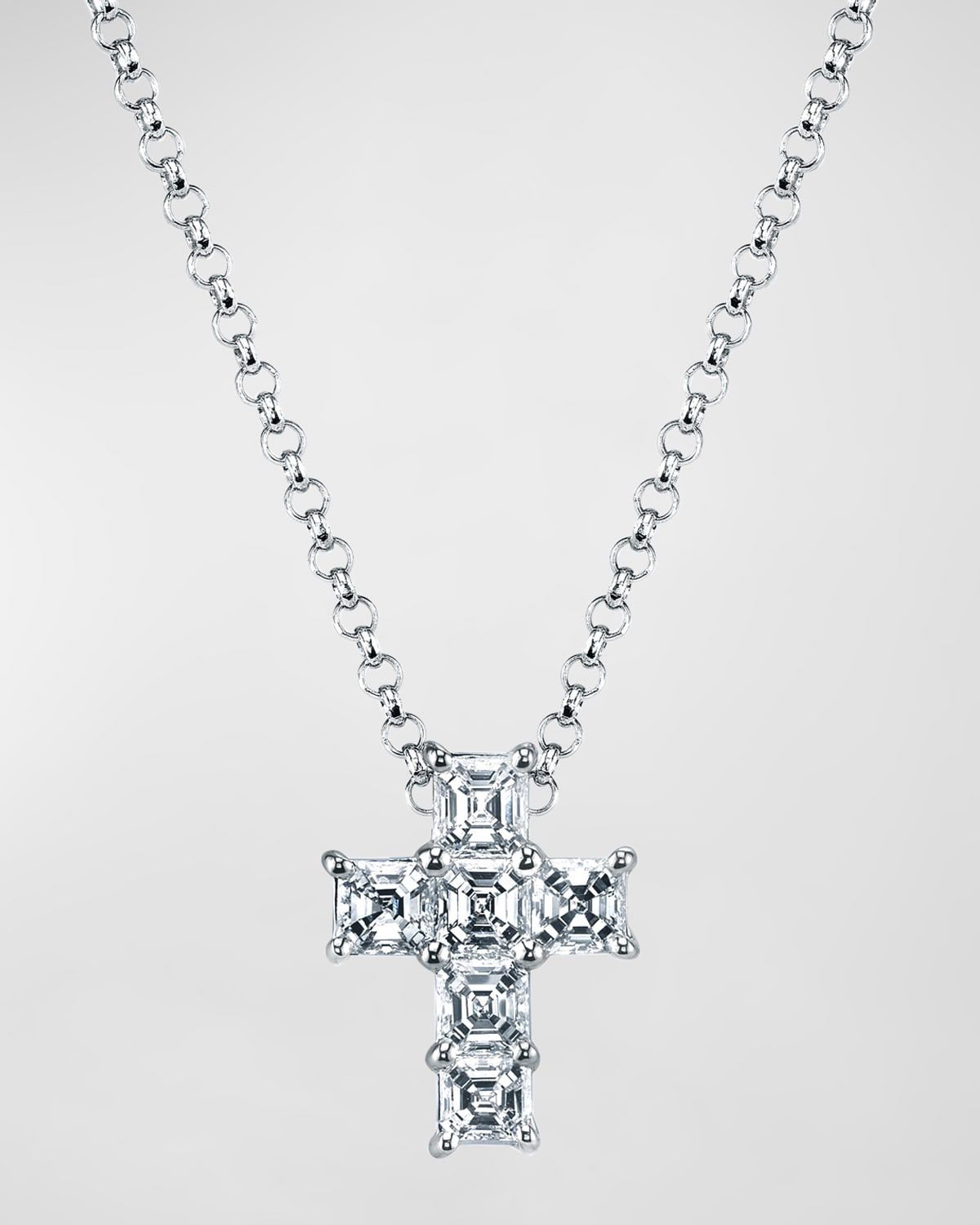 18K Gold 6-Stone Shared Prong Asscher Cut Diamond Cross Necklace, 16"L, 1.80tcw