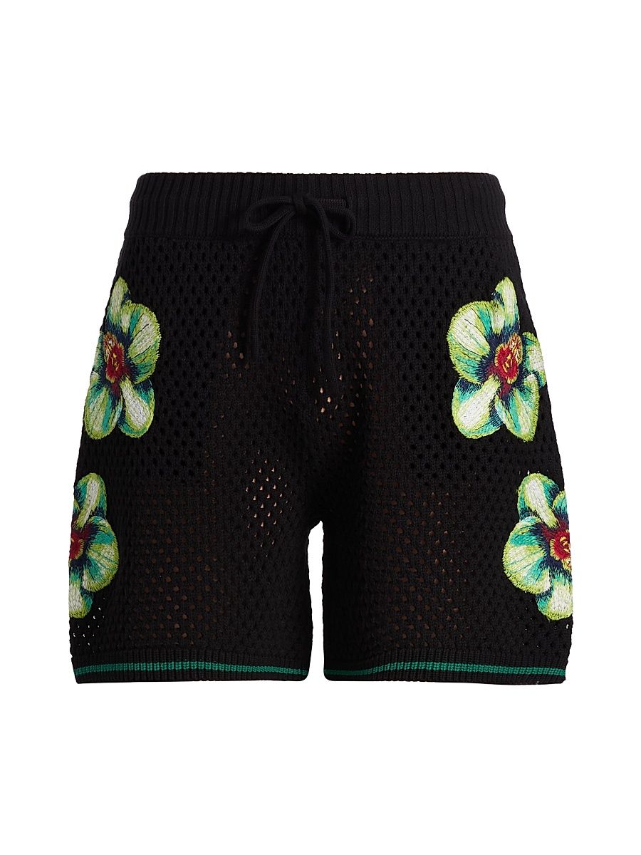 Men's Glitch Orchid Embroidered Crochet Shorts - Cotton Blend - Size XL