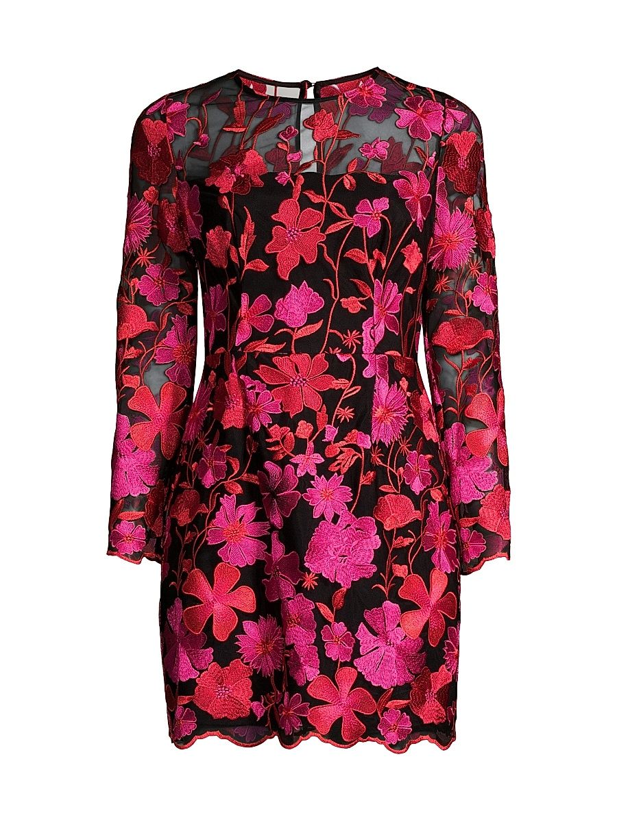 Women's Scottie Floral Mesh Mini Dress - Pink Multi - Size 10