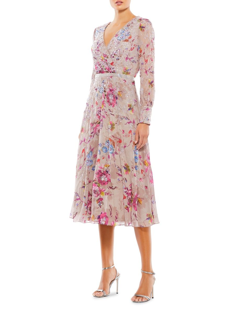 Mac Duggal Women's Floral Midi-Dress - Mauve Multi - Size 16