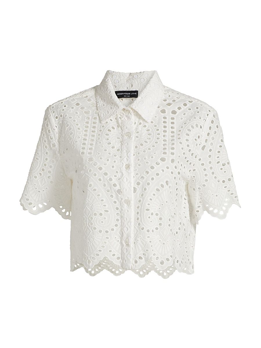 Women's Dubois Cotton Eyelet Cropped Shirt - White - Size XL
