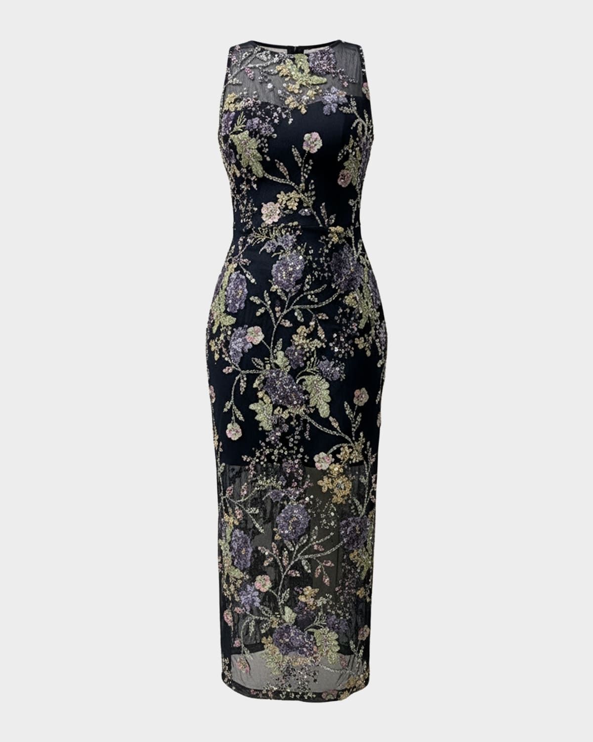 Helena Bodycon Sequin Floral Midi Dress