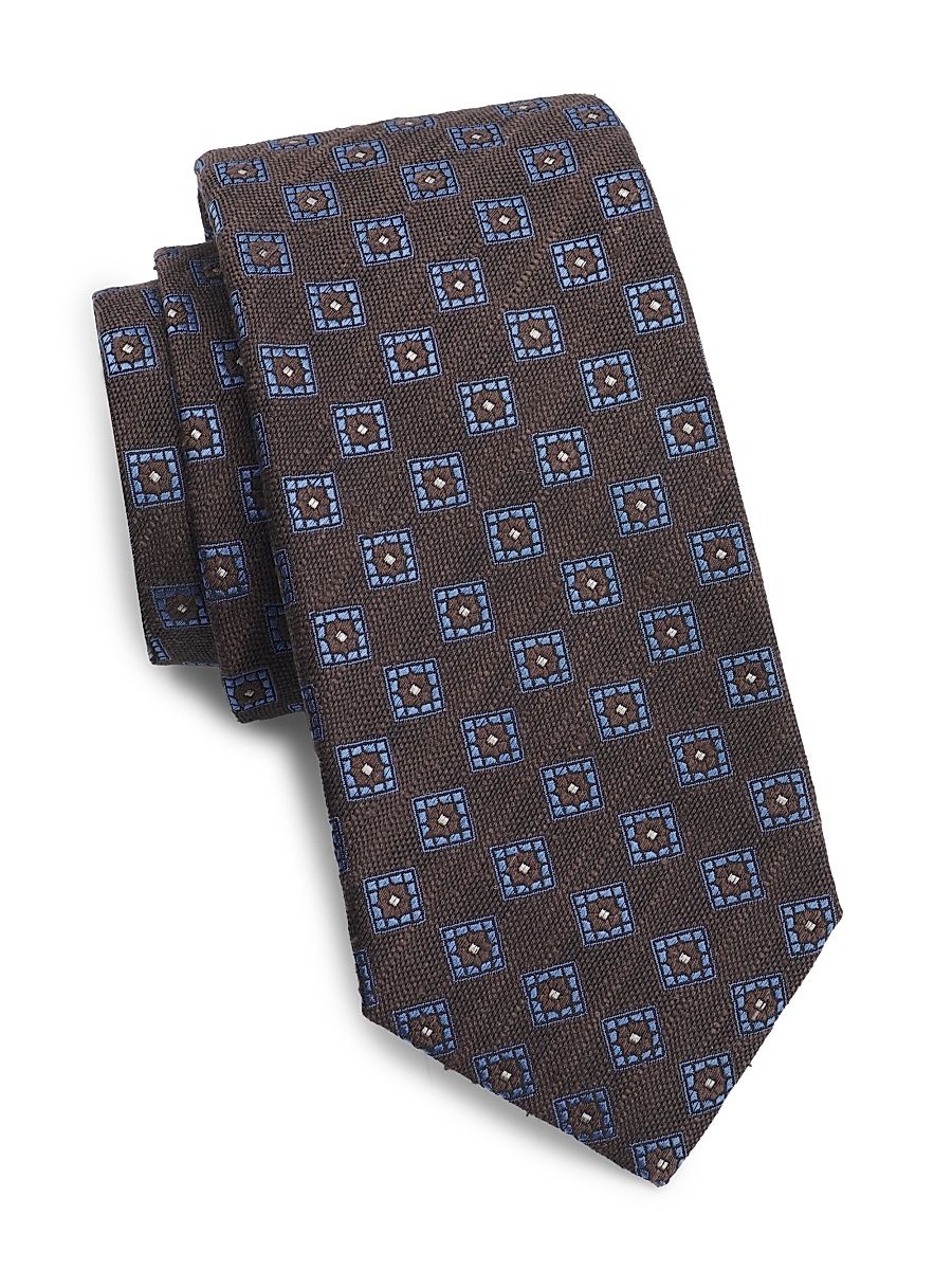 Men's Square Frame Silk Tie - Dark Brown