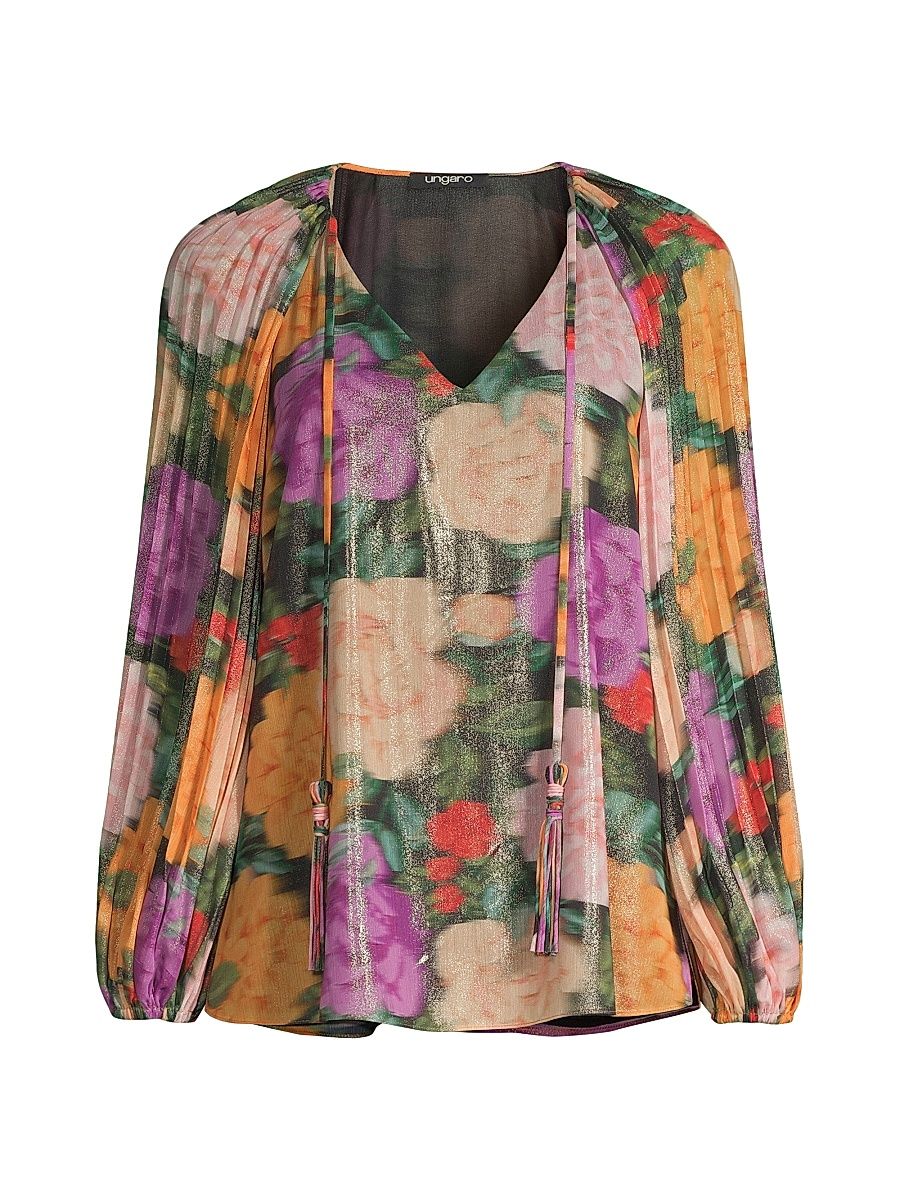 Women's Ariel Foiled Garden Blouse - Apricot Multi - Size Small