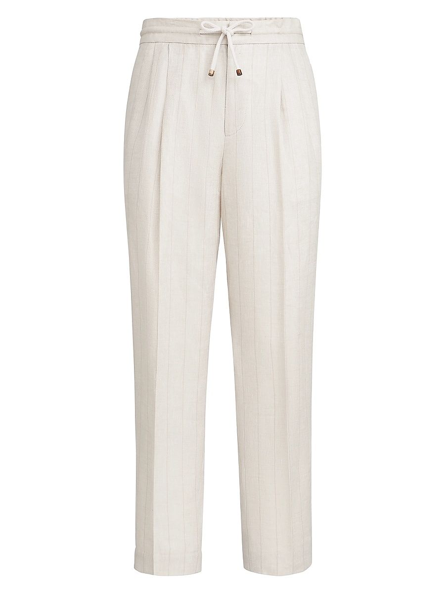 Men's Linen Chalk Stripe Chevron Trousers - Shell - Size 46