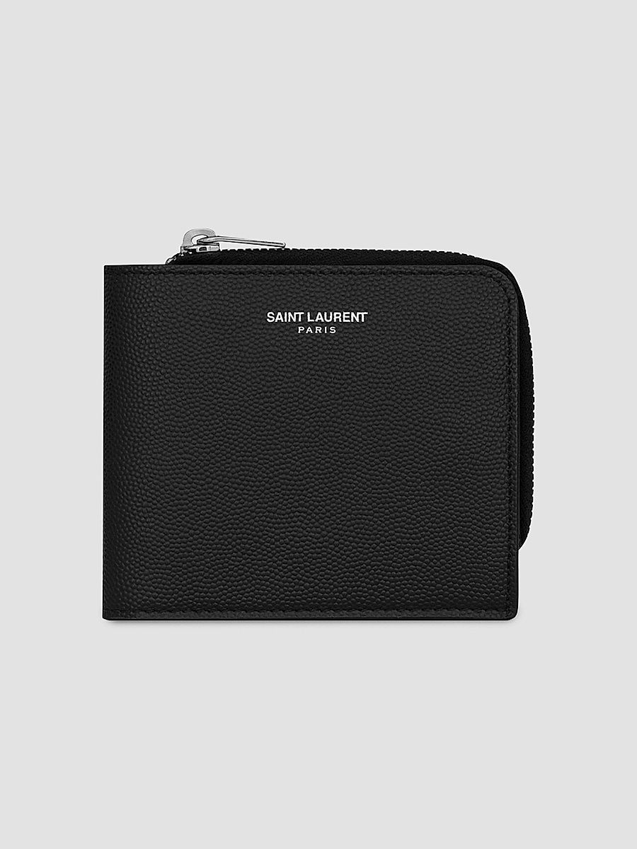 Saint Laurent Men's East-West Zip-Around Wallet in Grain De Poudre Leather - Black