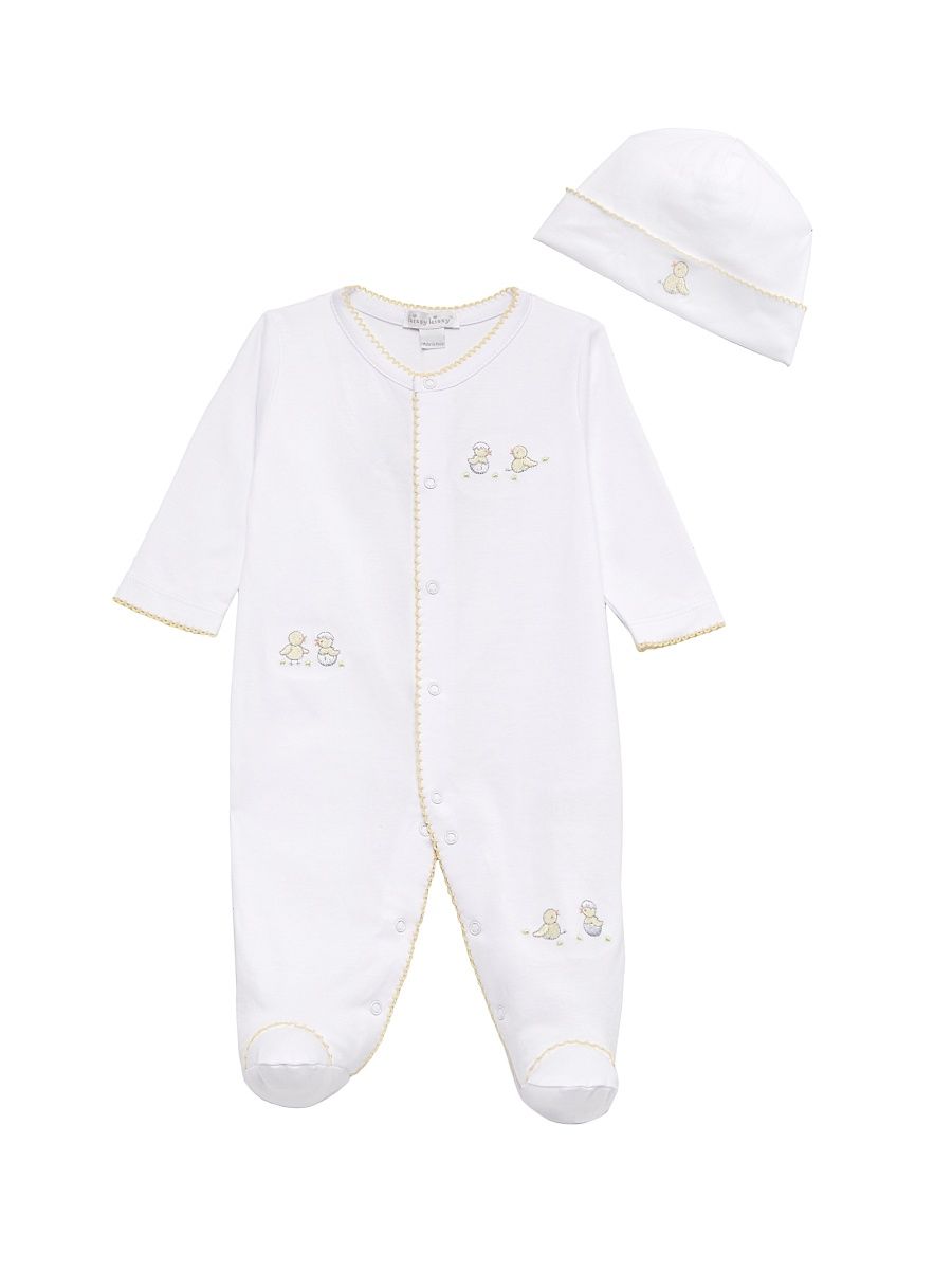 Baby's Hatchlings Footie & Hat Set - White Silver - Size 3 Months