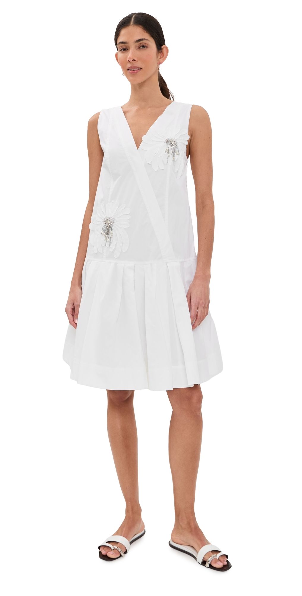 3.1 Phillip Lim Draped Tank Dress with Floral Applique White 4