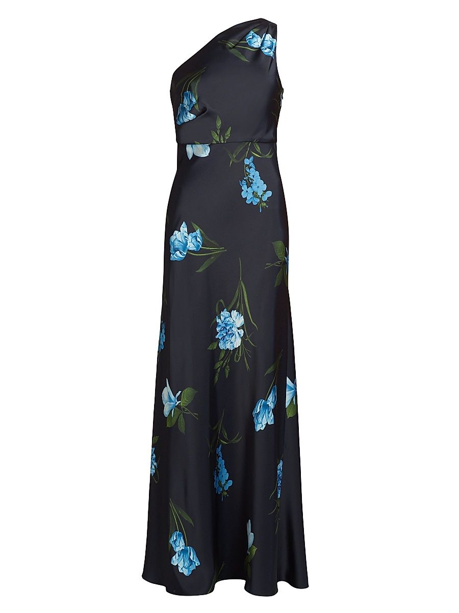 Women's Delphine Floral One-Shoulder Maxi Dress - Night Sky Blue Oculata - Size 12