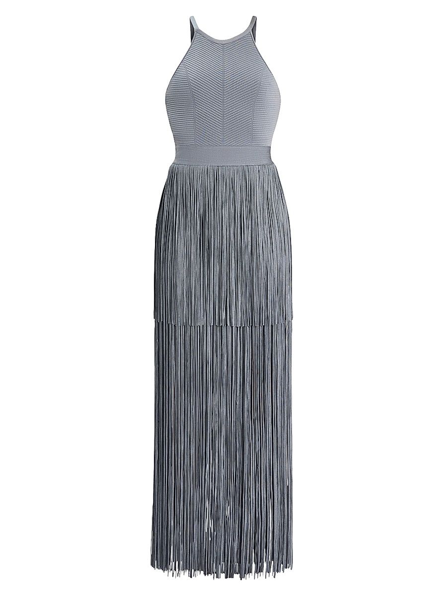 Women's Halter Fringe Maxi Dress - Cinder - Size Small