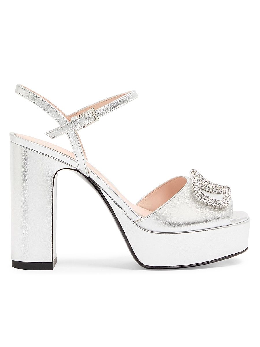 Women's VLogo Signature 115MM Platform Sandals in Laminated Nappa Leather - Silver - Size 5
