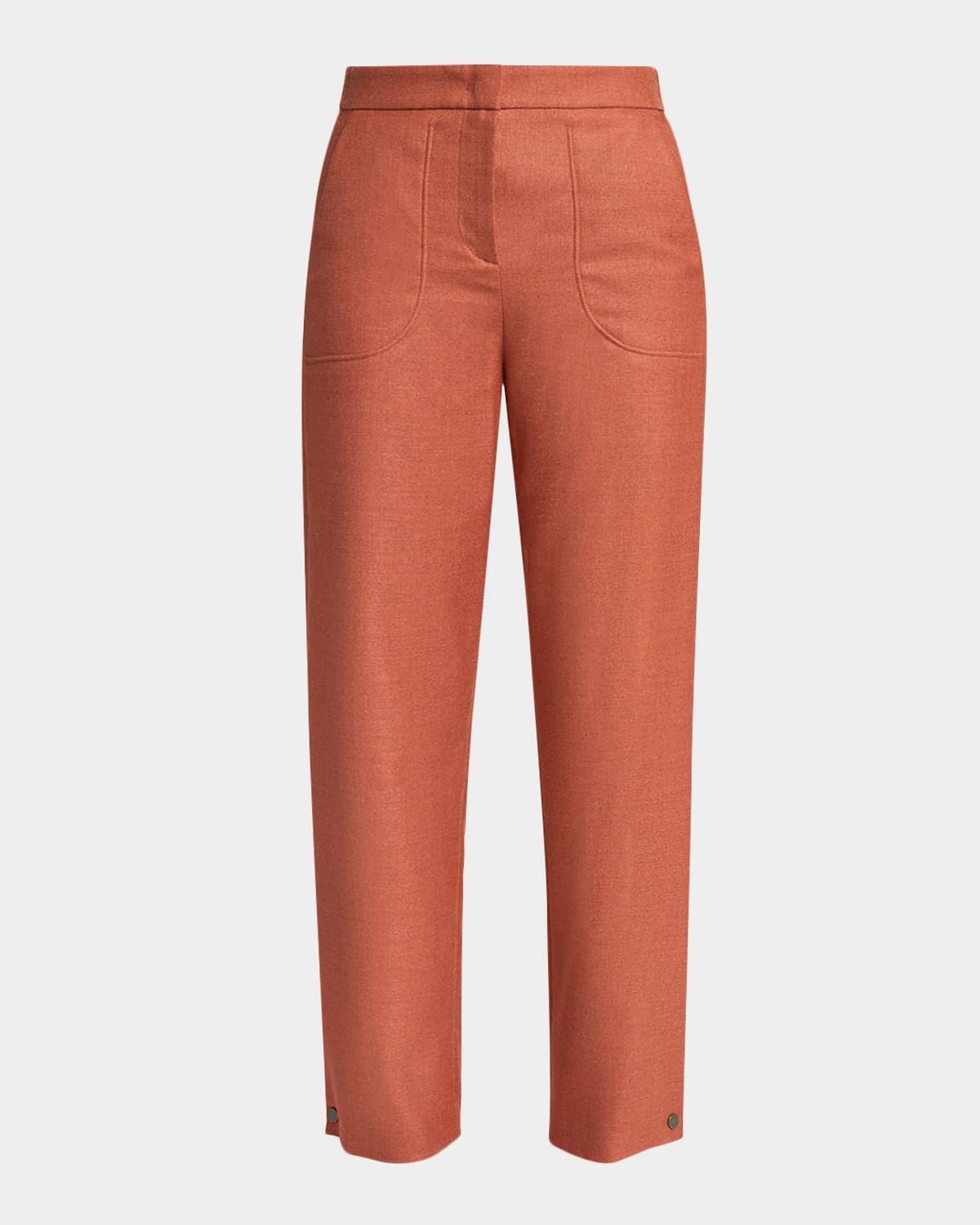 Button-Hem Straight-Leg Ankle Trousers
