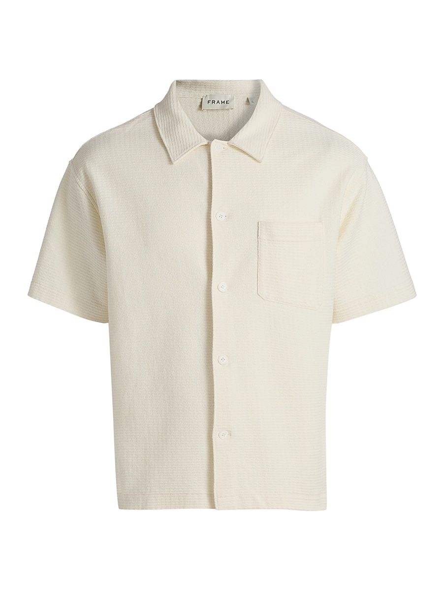 Men's Jacquard Cotton Short-Sleeve Shirt - Cream - Size XXL