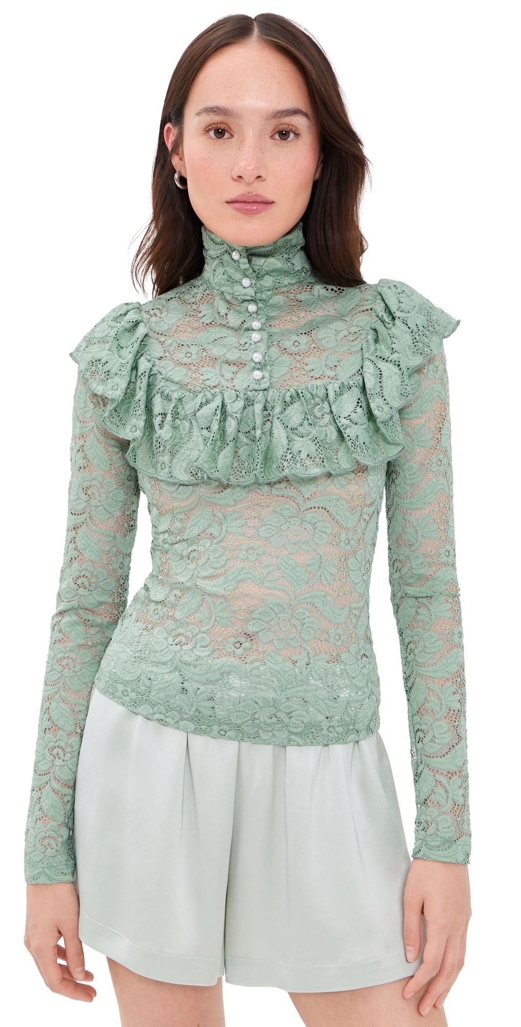 House of Aama High Neck Lace Top Mint 6