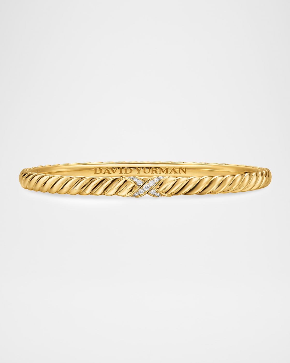 Sculpted Cable X Bracelet with Diamonds in 18K Gold, 4.6mm