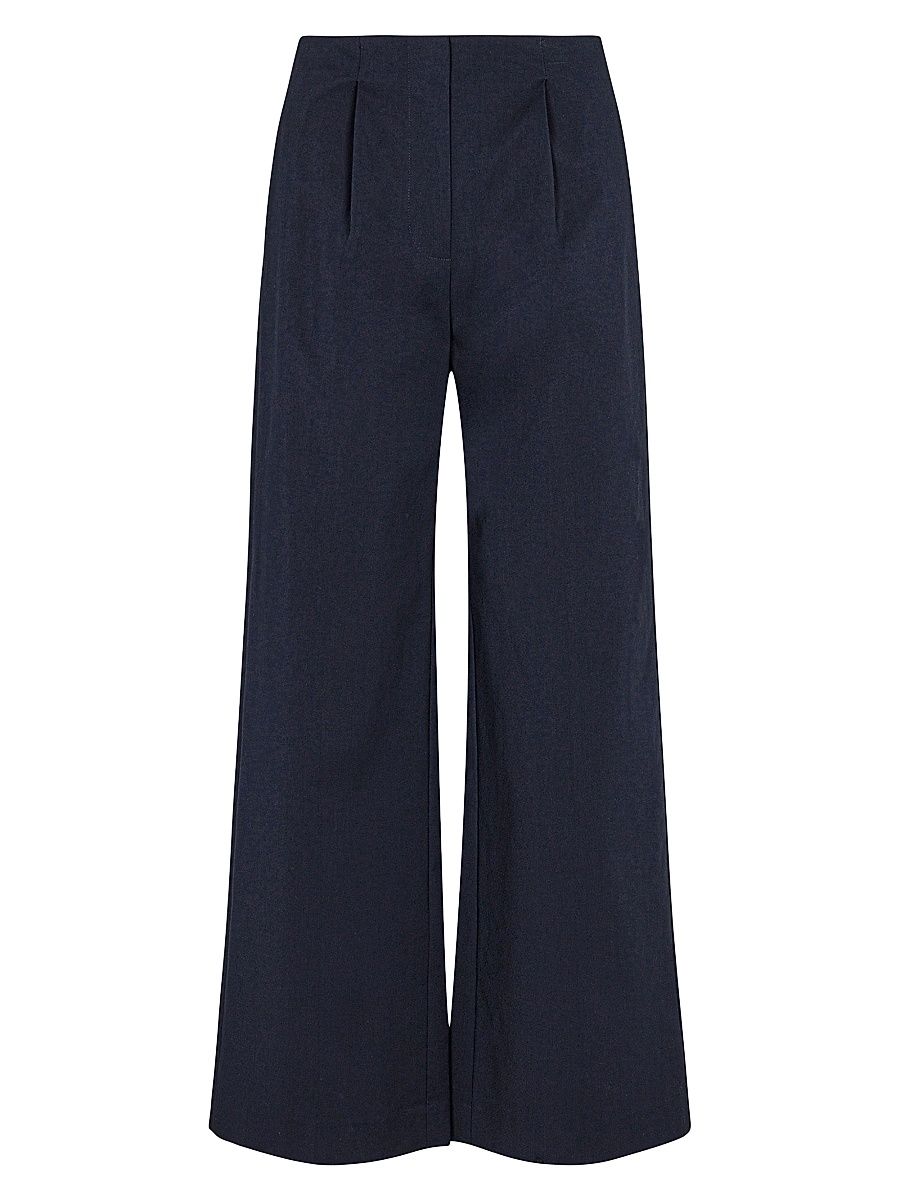 Women's Cotton Sateen Wide-Leg Trousers - Dark Navy - Size 6
