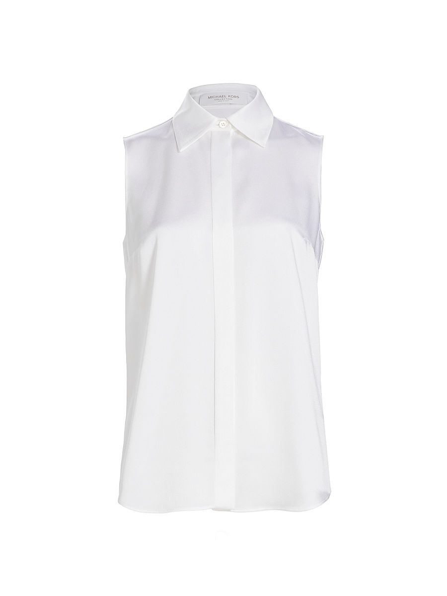 Michael Kors Collection Women's Sleeveless Charmeuse Blouse - Optic White - Size 12