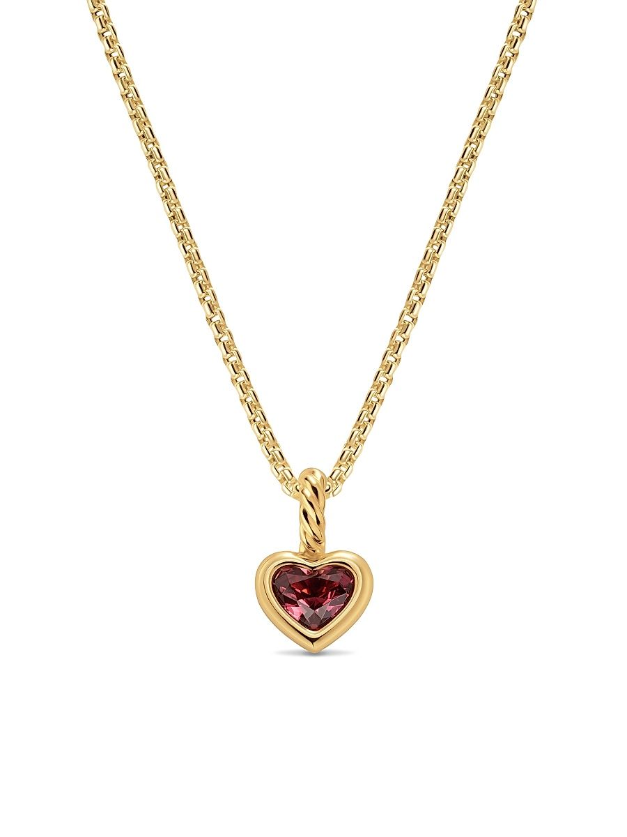 Women's Mini Heart Amulet in 18K Yellow Gold with Rhodolite Garnet, 7.2MM - Rhodolite Garnet