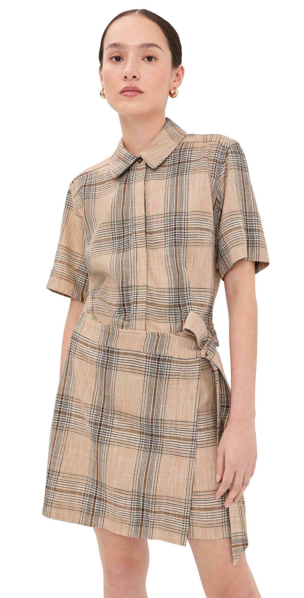 SIMKHAI Jensen Wrap Dress Rattan Plaid 14
