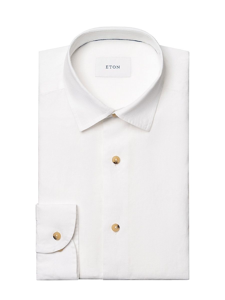 Men's Solid Linen Button-Down Shirt - White - Size XXL