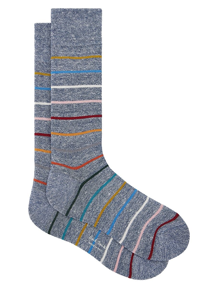 Men's 2-Pack Signature Stripe Linen-Blend Socks - Grey Navy