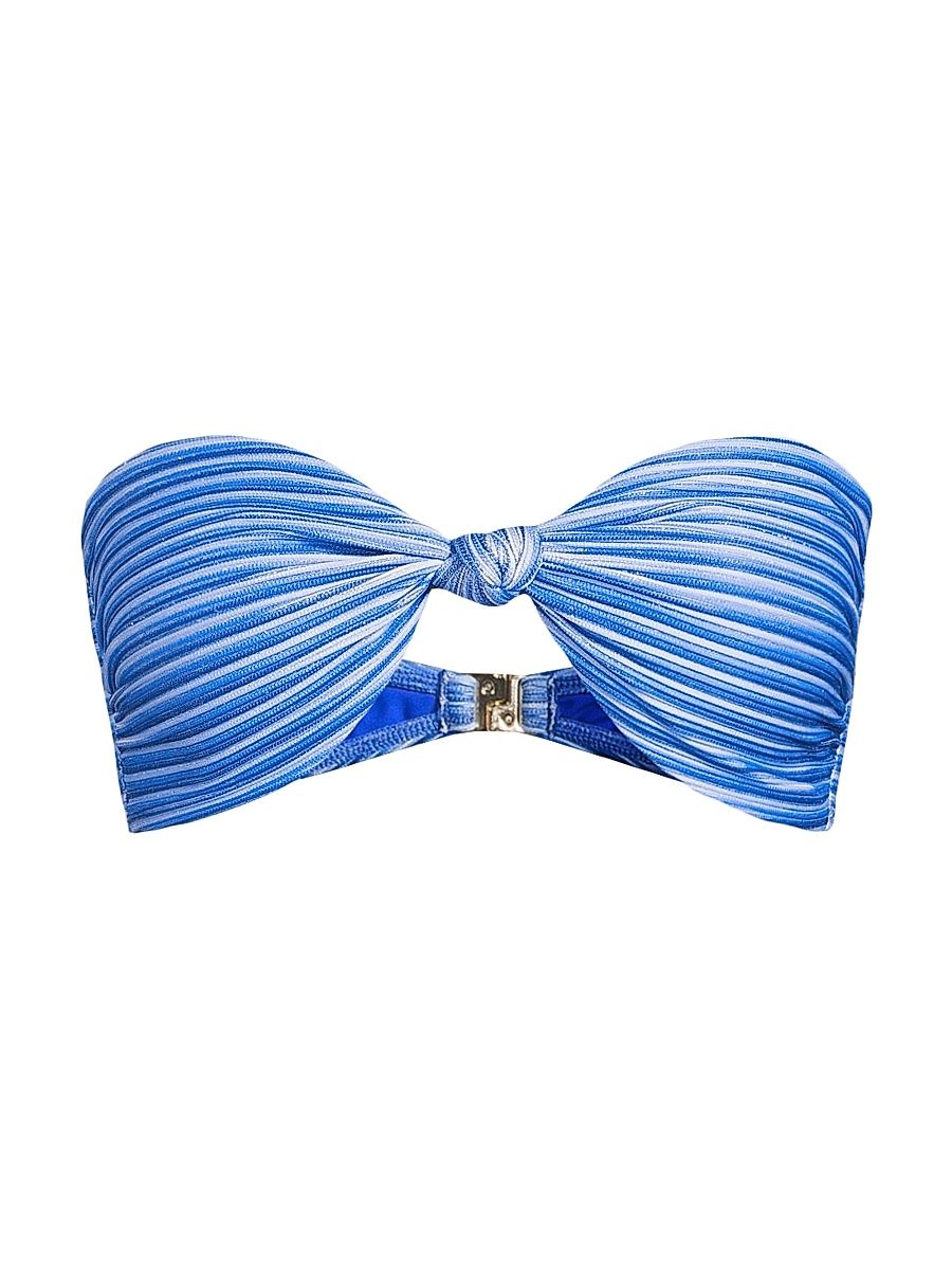 Women's Striped Knot Bandeau Bikini Top - Blue Multi - Size Large