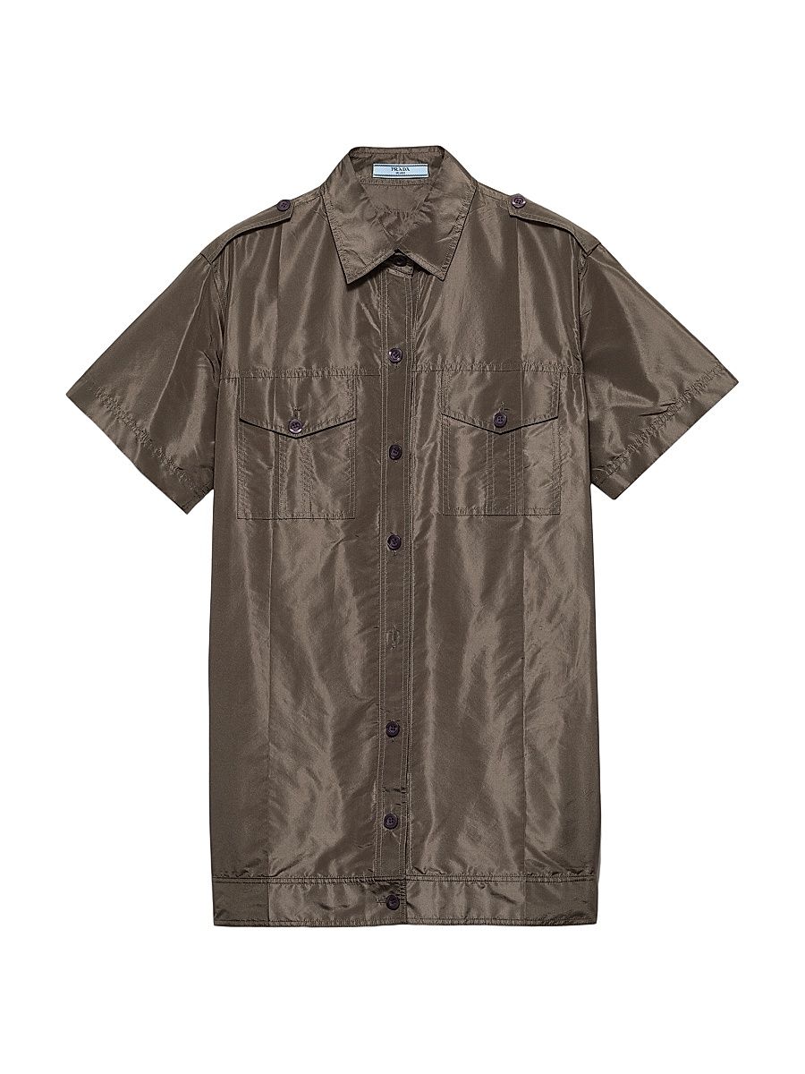 Women's Short-Sleeved Taffeta Shirt - Green - Size 10