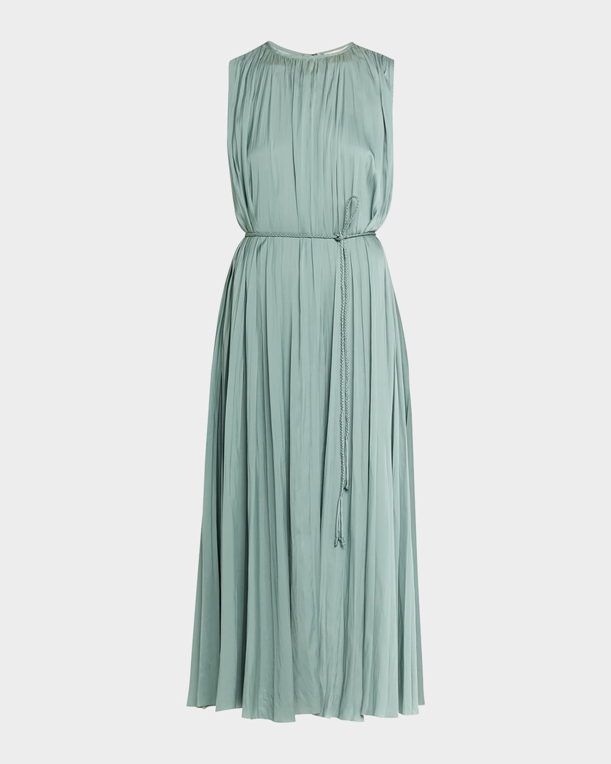 Fianna Belted Pleated Satin Midi Dress