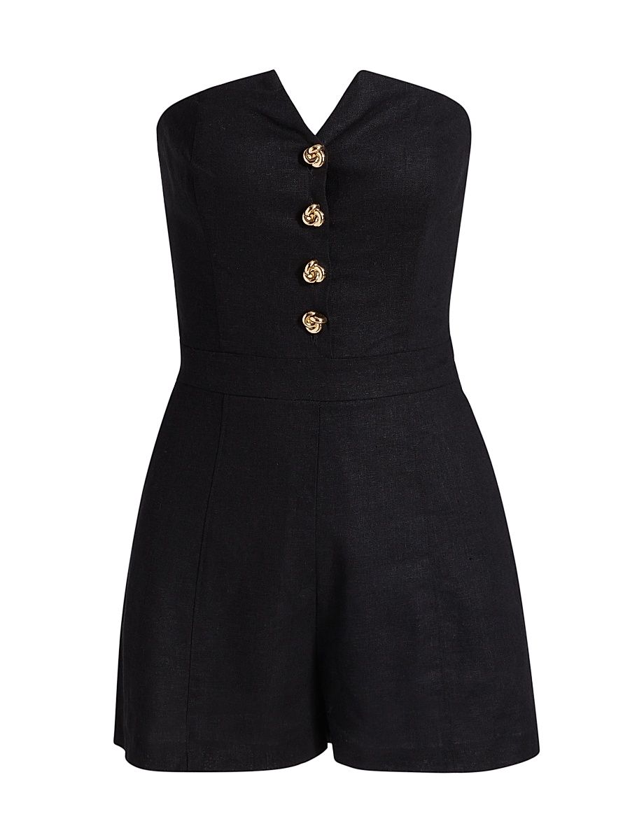 Women's Carine Strapless Linen Romper - Black - Size 4