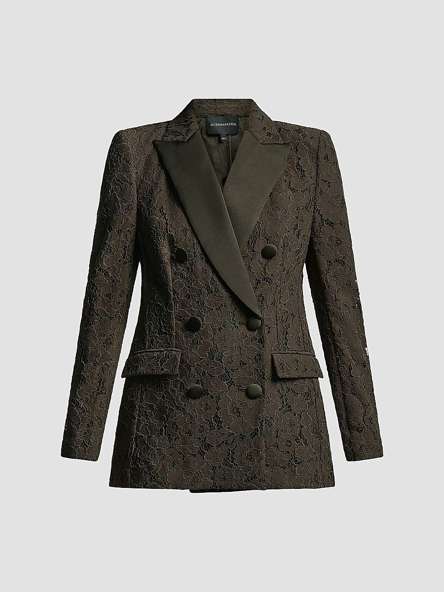Women's Kaia Lace Double-Breasted Blazer - Dark Olive - Size 14