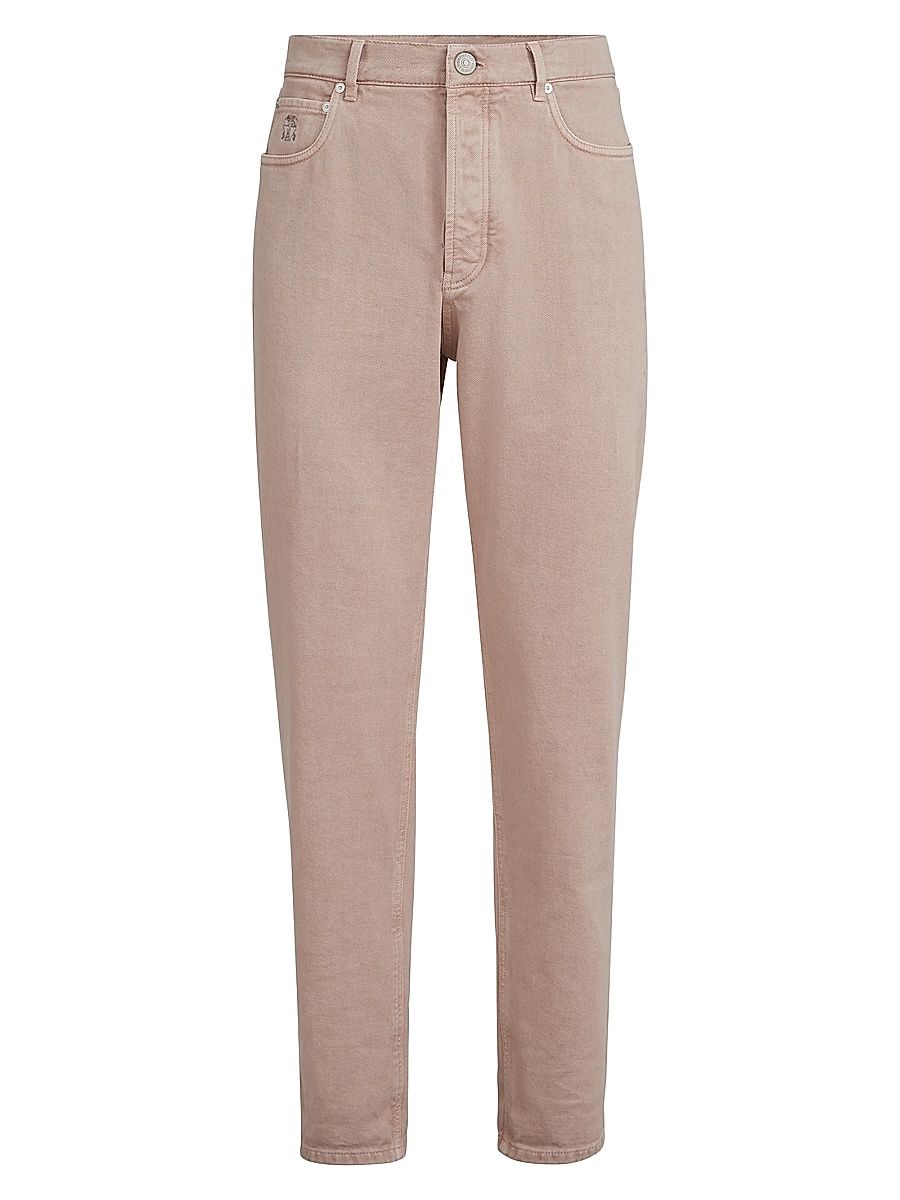 Men's Garment Dyed Iconic Fit Five Pocket Jeans in Denim - Light Brown - Size 48