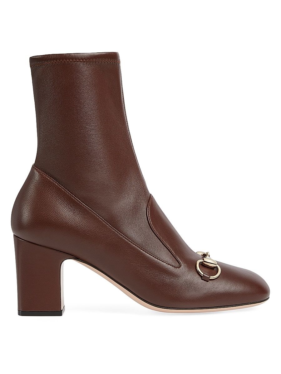 Women's Horsebit 75MM Leather Booties - New Chocolate - Size 8.5