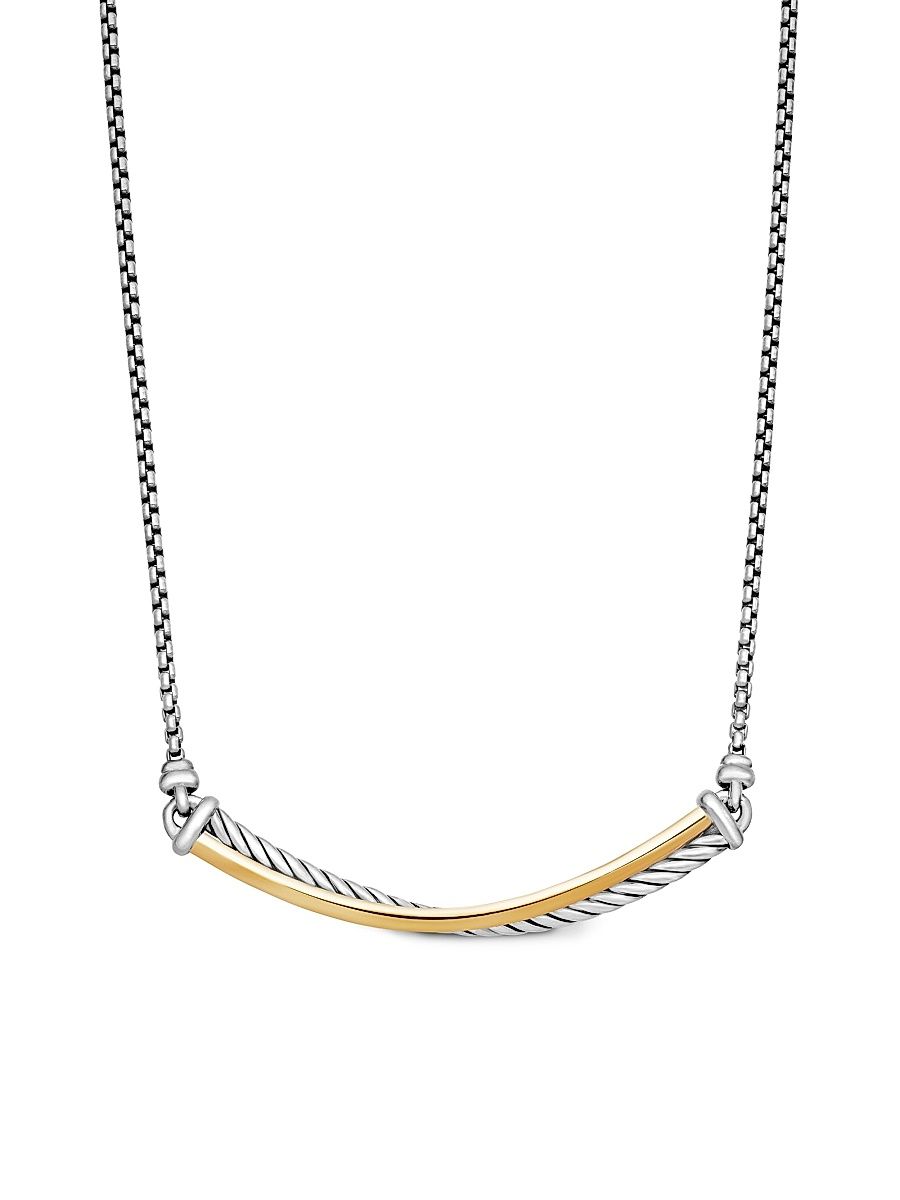 Women's Crossover Bar Necklace in Sterling Silver with 18K Yellow Gold - Silver - Size 17