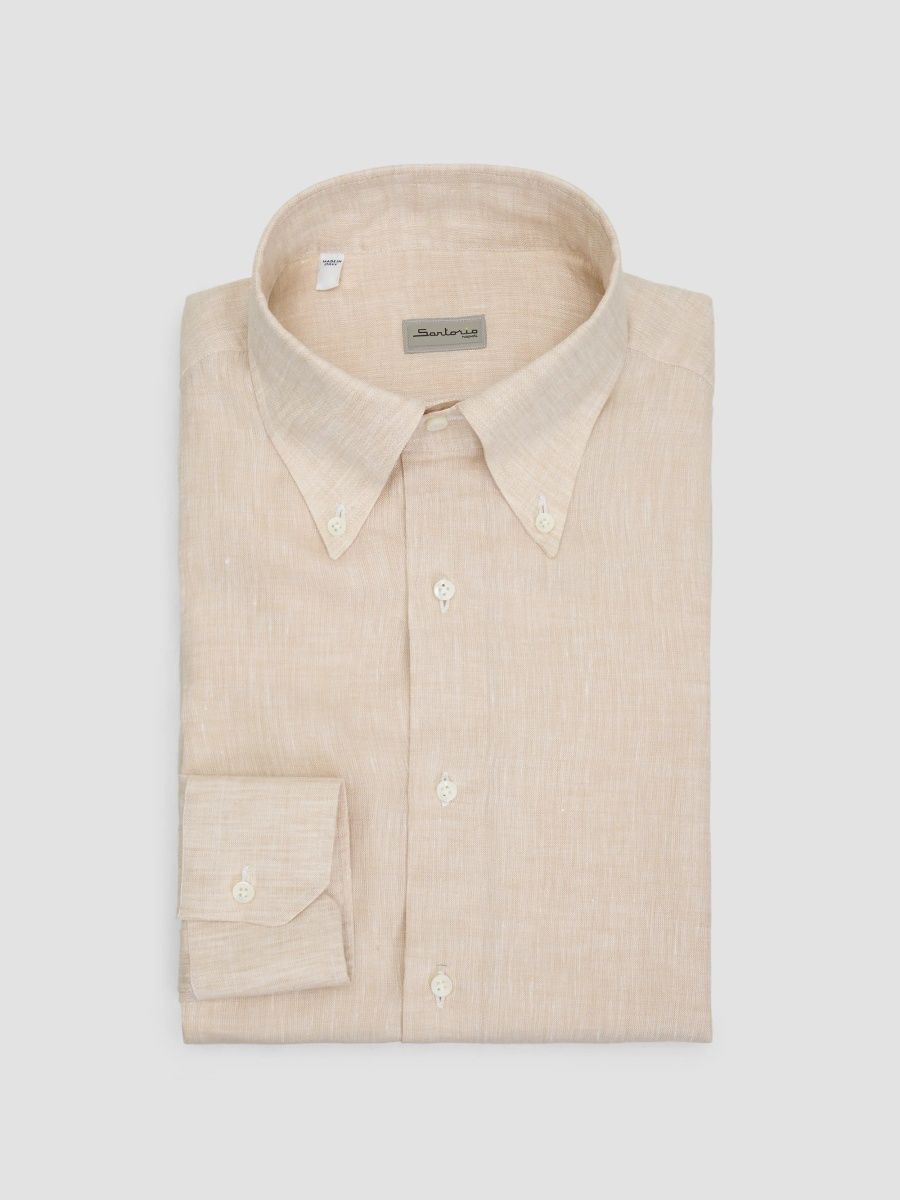 Sartorio Napoli Men's Western Linen Shirt - Tan - Size 16